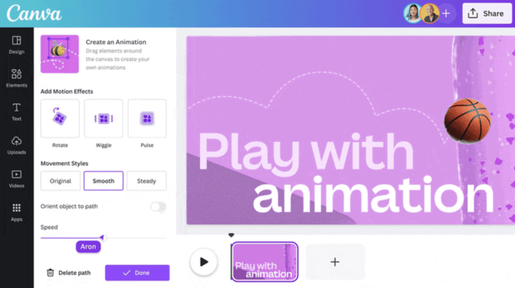 Demo on how to create animations in canva